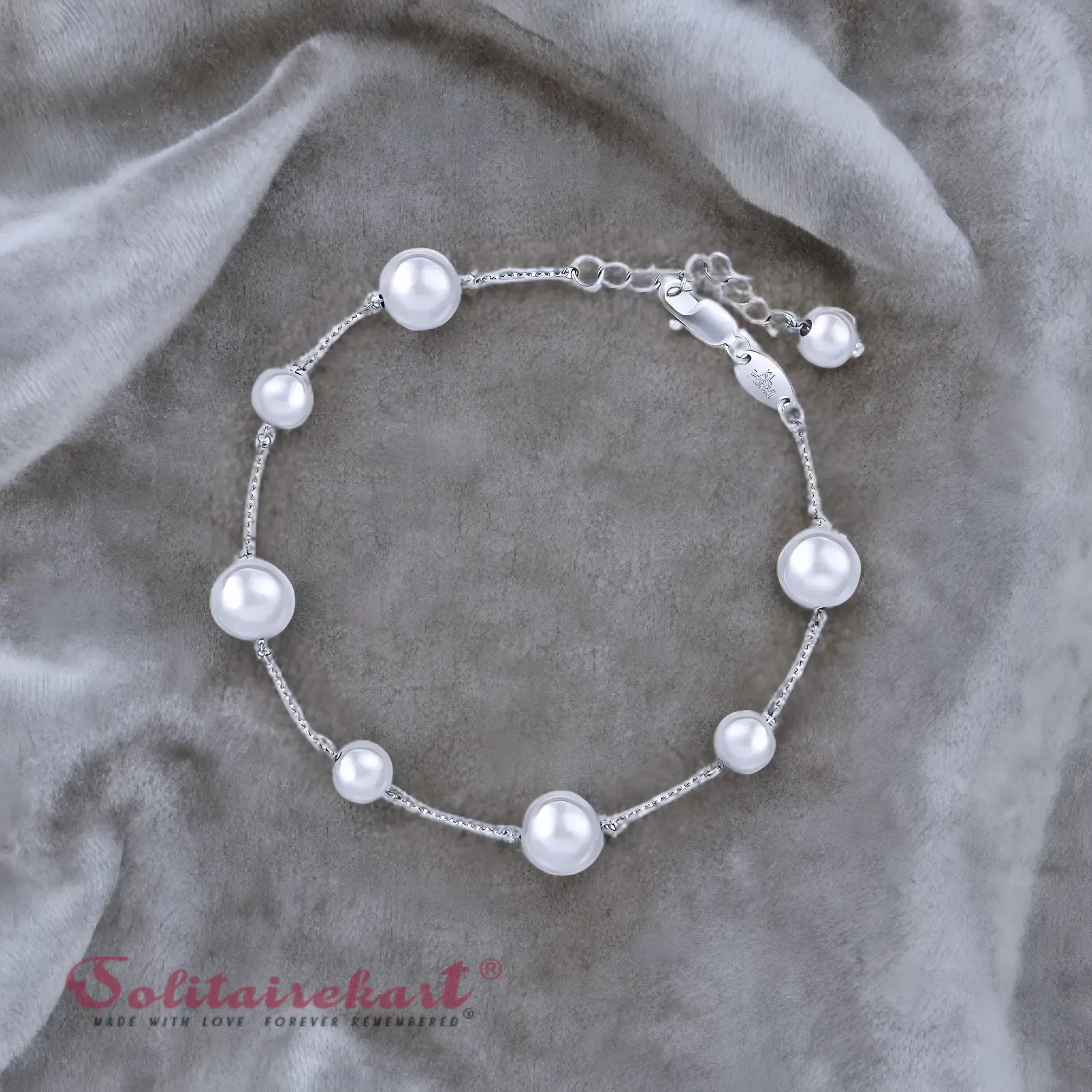 Solitairekart Platinum Pearl Station Bracelet 5.016gm Weight For Woman.